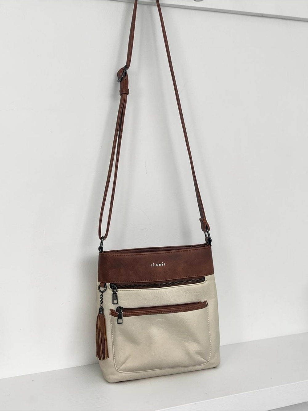 Shrrie Two-Tone medium size Brown and Cream Crossbody Bag